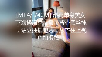 [MP4/ 742M] 漂亮单身美女下海操逼秀，吊带背心黑丝袜，站立抽插肥穴，从下往上视角拍摄撞击